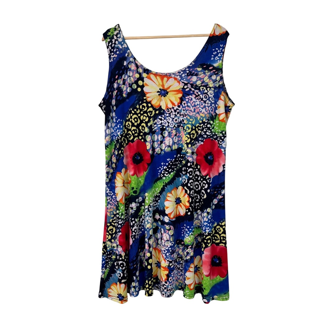 Jostar Womens XXXL Floral Print Slinky Knit Sleeveless Knee Length Dress